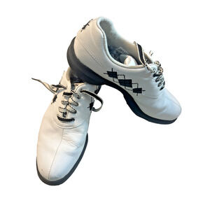 FootJoy Women’s Golf Shoes Sz 7 White Black Leather Spiked Cleats Comfort FJ